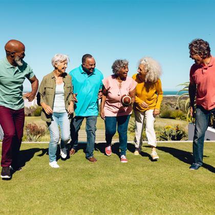 Diverse seniors enjoying outdoor activities together
